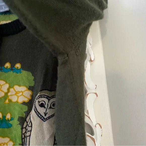 The Knitted Dove Who's Who Owl Wool Blend Sweater Cardigan Artsy Teacher Sz L - Picture 8 of 10
